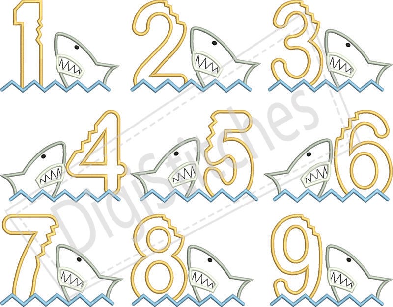 Shark Bite Birthday Numbers Applique