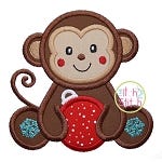 Sitting Christmas Monkey Applique | Machine Embroidery Designs by JuJu