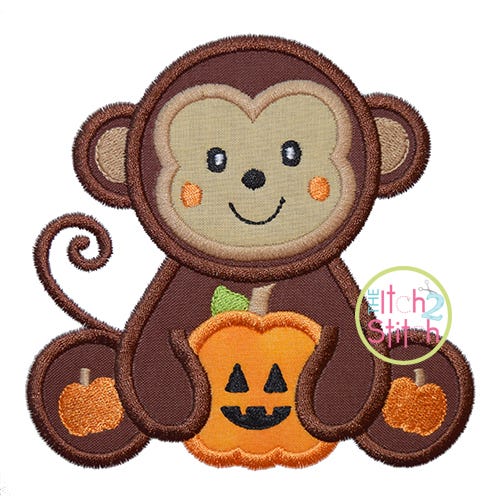 Sitting Halloween Monkey Applique | Machine Embroidery Designs by JuJu
