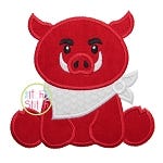 Sitting Hog Mascot Applique | Machine Embroidery Designs by JuJu