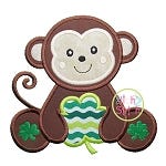 Sitting Monkey Shamrock Applique | Machine Embroidery Designs by JuJu