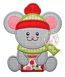 Sitting Winter Mouse Present | Machine Embroidery Designs by JuJu
