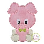 Sitting Pig Boy Applique | Machine Embroidery Designs by JuJu