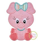 Sitting Pig Girl Applique | Machine Embroidery Designs by JuJu