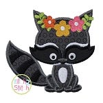 Sitting Raccoon Flowers Applique | Machine Embroidery Designs by JuJu