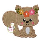 Sitting Squirrel Flowers Applique | Machine Embroidery Designs by JuJu