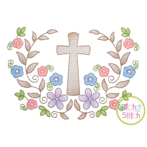 Itch 2 Stitch Cross Floral Swag Sketch Digital Embroidery Machine Designs by JuJu