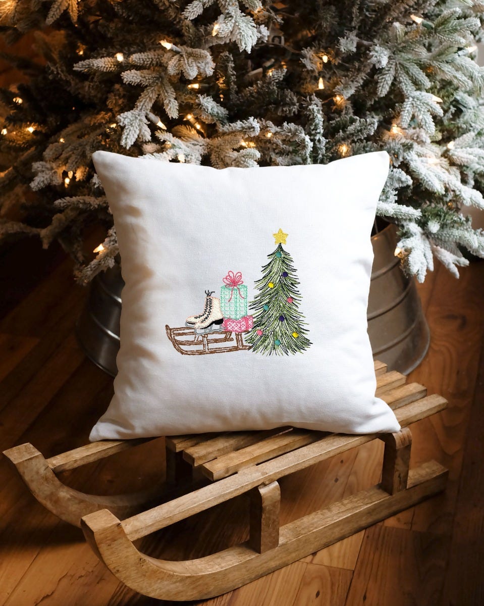 Christmas Sled Vintage Sketch | Machine Embroidery Designs by JuJu