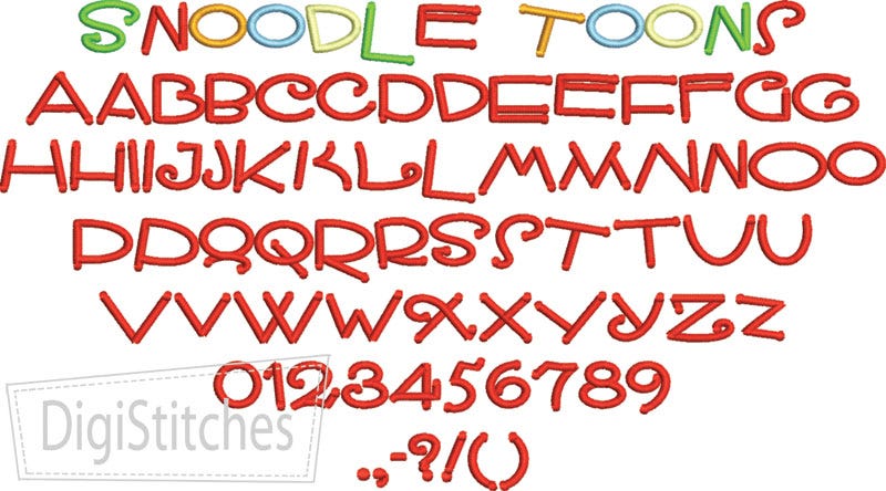 Snoodle Toons Embroidery Font | Machine Embroidery Designs by JuJu