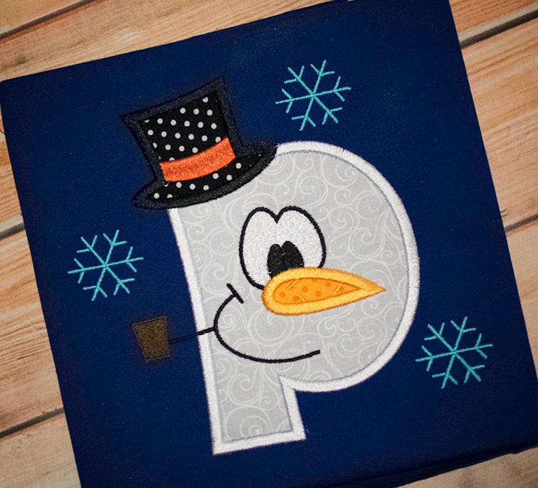 Snowman Applique Alphabet Machine Embroidery Designs by JuJu