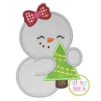 Snowman Hugging Tree Girl Applique | Machine Embroidery Designs by JuJu