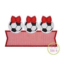 Soccer Ball Bow Trio Banner Applique Design | Machine Embroidery Designs by JuJu