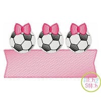 Soccer Ball Bow Trio Banner Sketch Embroidery Design | Machine Embroidery Designs by JuJu