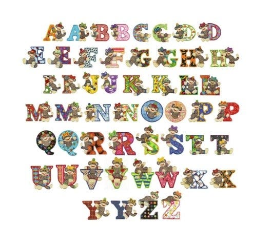 Sock Monkeys 5x7 Satin Stitch Applique Monogram Embroidery Font