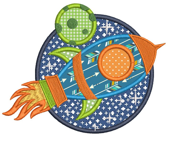 Free Space Rocket Applique Machine Embroidery Designs by JuJu