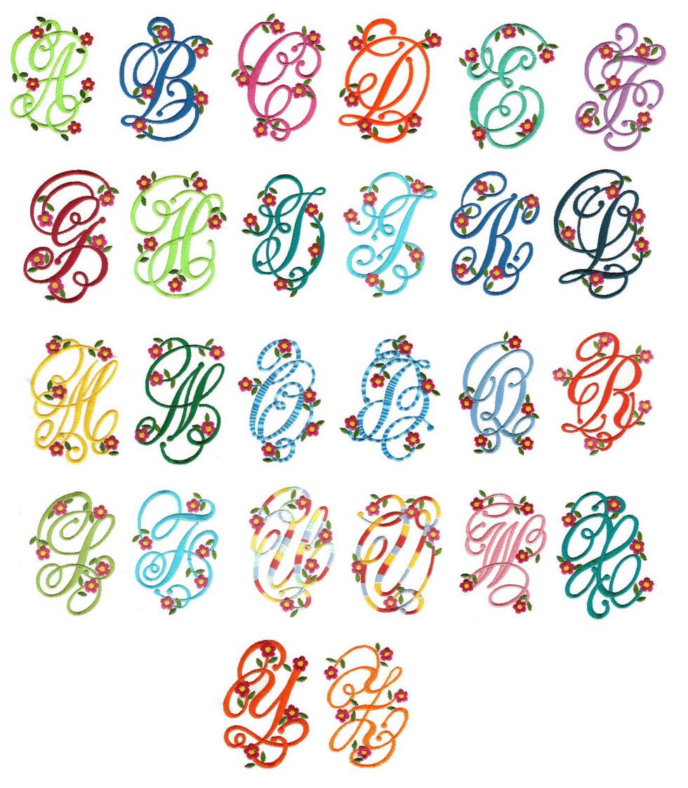 Spring Floral Monogram Fonts Alphabet Machine Embroidery Designs by JuJu