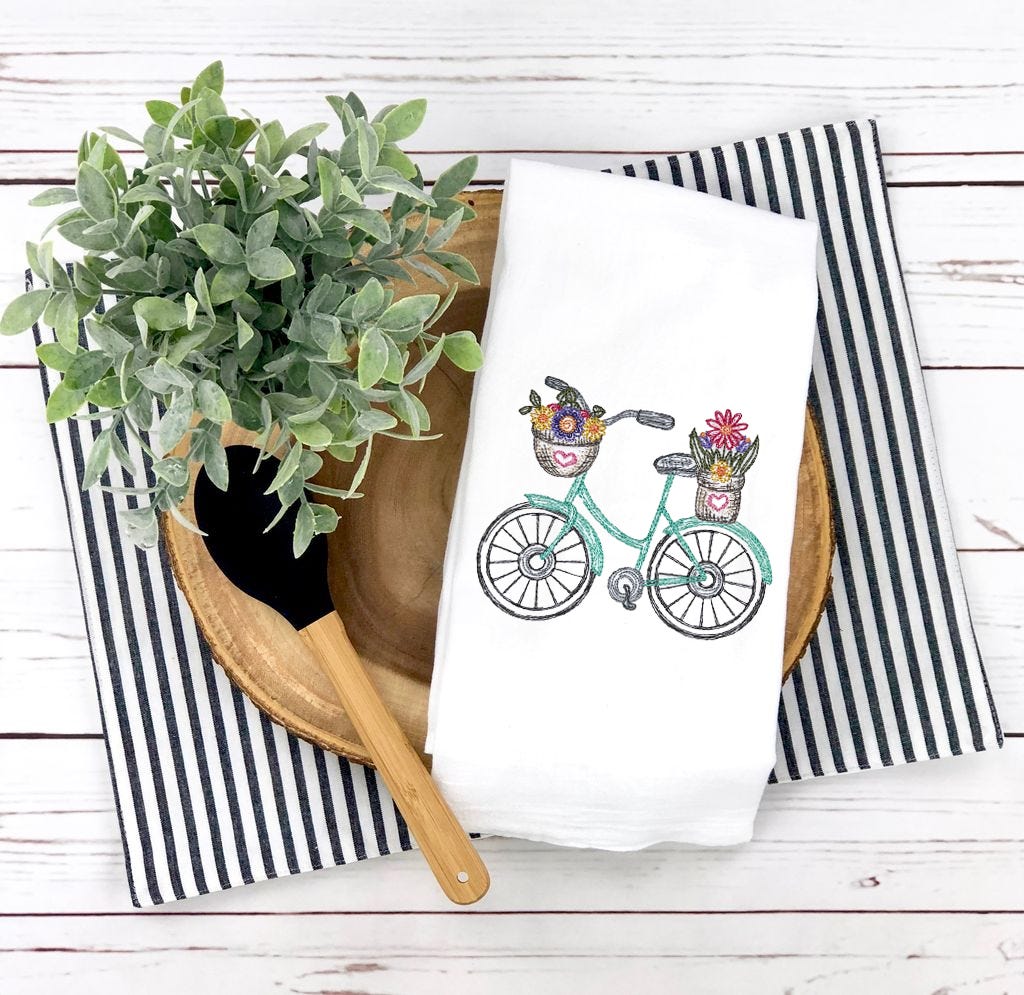 Spring Garden Sketch Bicycle 2 | Machine Embroidery Designs by JuJu	