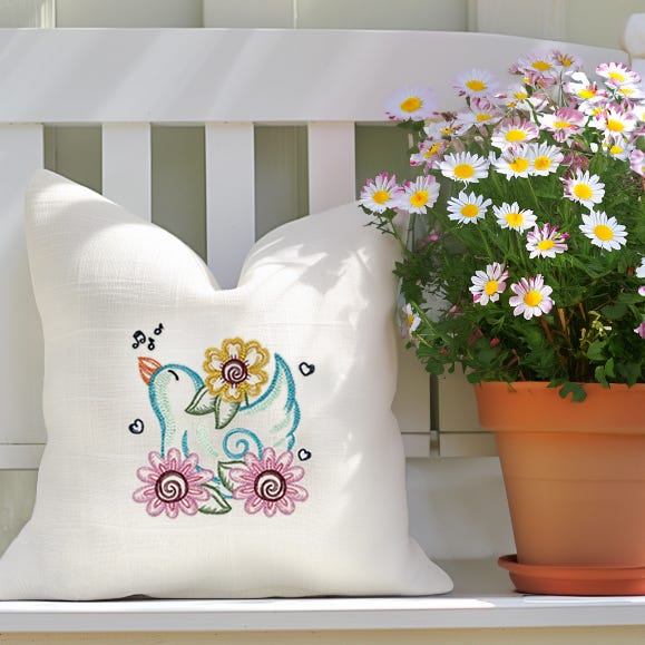 Spring Garden Sketch Bird | Machine Embroidery Designs by JuJu	