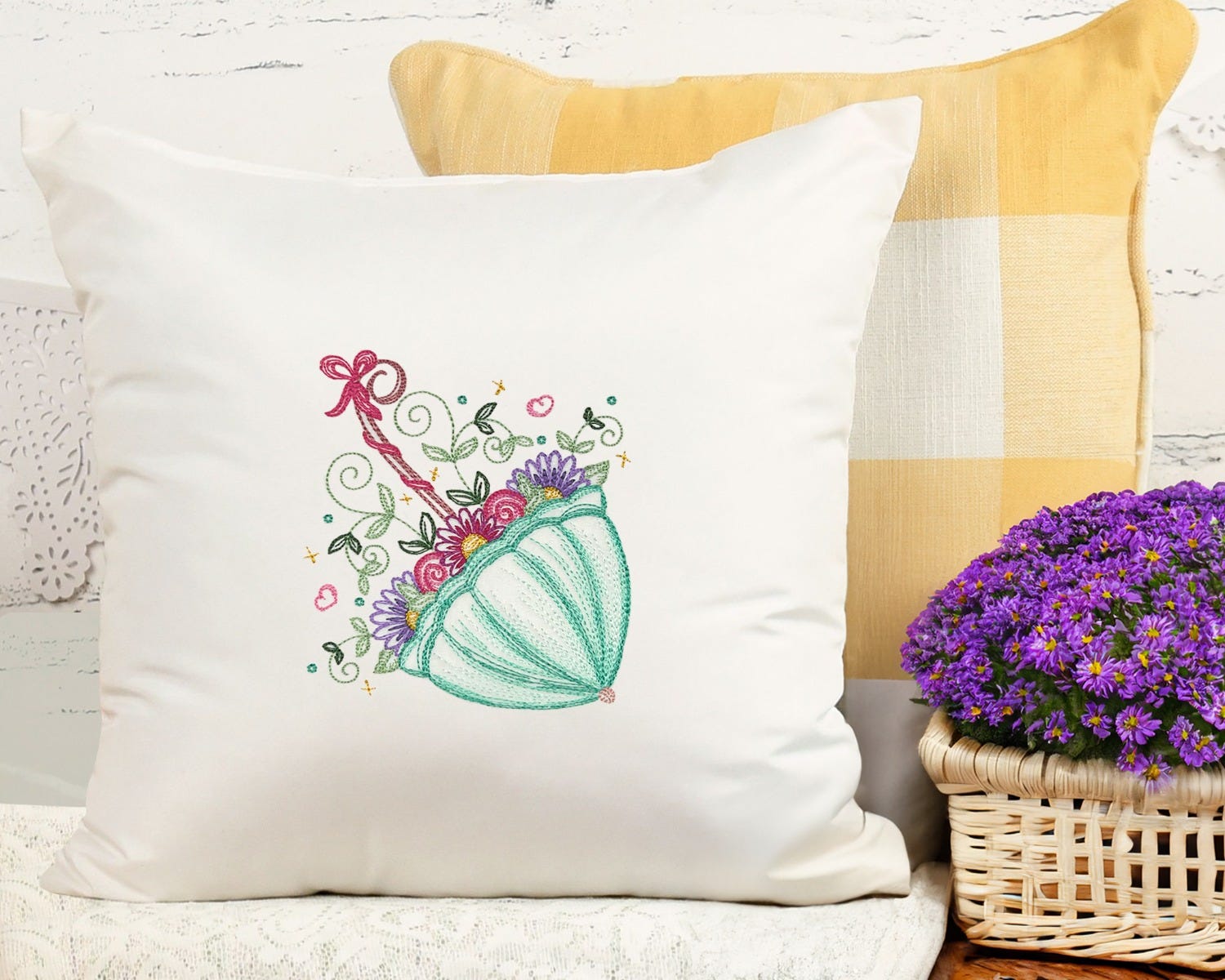 Spring Garden Sketch Umbrella | Machine Embroidery Designs by JuJu