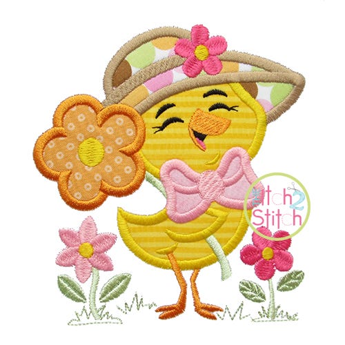 Itch 2 Stitch Spring Chick Flower Digital Embroidery Machine Designs by JuJu