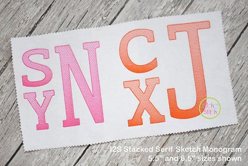 Stacked Serif Sketch Embroidery Monogram Font | Machine Embroidery Designs by JuJu