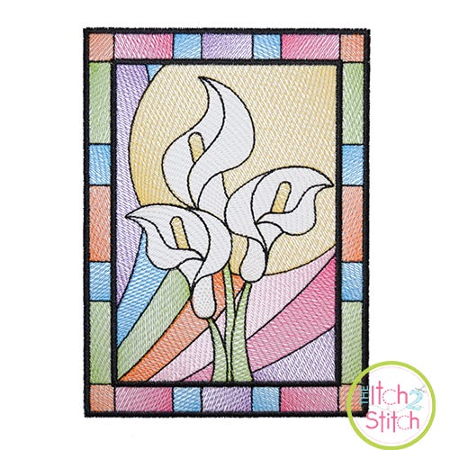 Itch 2 Stitch Stained Glass Lilies Sketch Digital Embroidery Machine Designs by JuJu