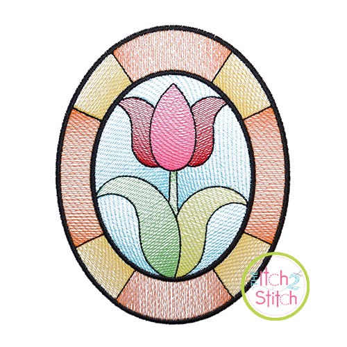 Itch 2 Stitch Stained Glass Tulip Sketch Digital Embroidery Machine Designs by JuJu