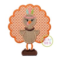 Standing Turkey In Headdress Applique | Machine Embroidery Designs by JuJu