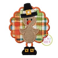 Standing Turkey In Pilgrim Hat Applique | Machine Embroidery Designs by JuJu