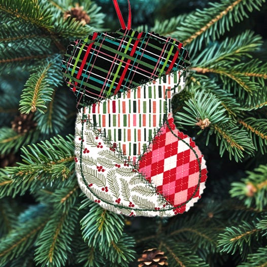 ITH Crazy Patch Ornament Stocking | Machine Embroidery Designs by JuJu