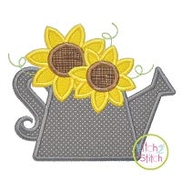 Sunflower Watering Can Applique | Machine Embroidery Designs by JuJu