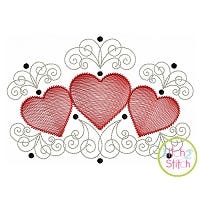 Super Swirly Heart Trio Sketch Embroidery Design | Machine Embroidery Designs by JuJu