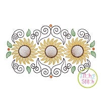 Super Swirly Sunflower Trio Sketch Embroidery | Machine Embroidery Designs by JuJu