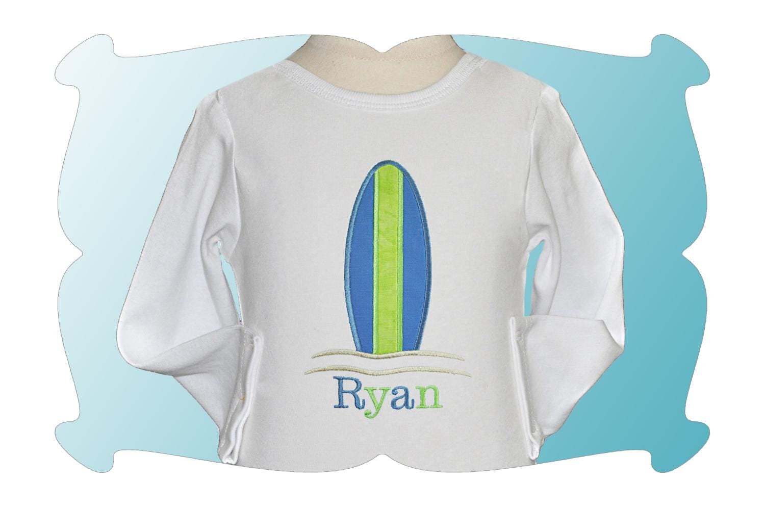 Surfboard For Boys Applique | Machine Embroidery Designs by JuJu