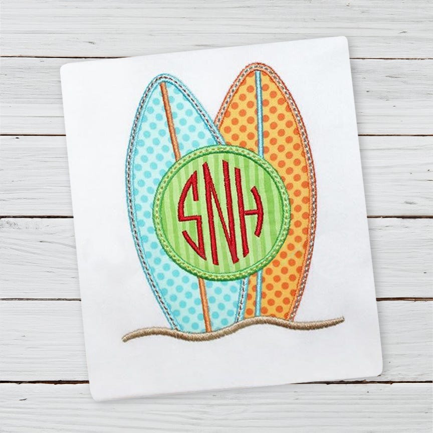 Monogram Circle Surfboards | Machine Embroidery Designs by JuJu