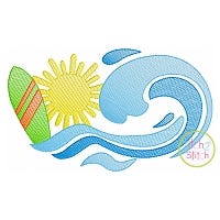 Surfboard Wave Scene Sketch Embroidery | Machine Embroidery Designs by JuJu