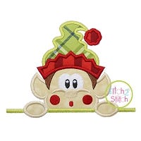 Surprised Elf Boy Peeker Applique | Machine Embroidery Designs by JuJu