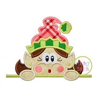 Surprised Elf Girl Peeker Applique | Machine Embroidery Designs by JuJu