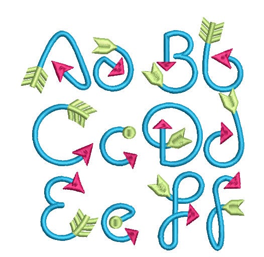 Sweet Arrow Font Machine Embroidery Designs by JuJu