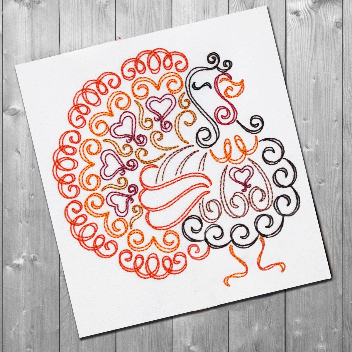 Swirl Turkey Bean Stitch Embroidery Design