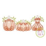 Swirly Pumpkin Trio Sketch | Machine Embroidery Designs by JuJu