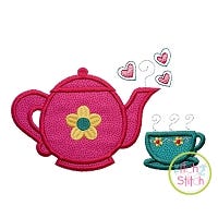 Tea Pot and Cup Applique | Machine Embroidery Designs by JuJu