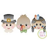 Thanksgiving Trio Boy Sketch Embroidery | Machine Embroidery Designs by JuJu