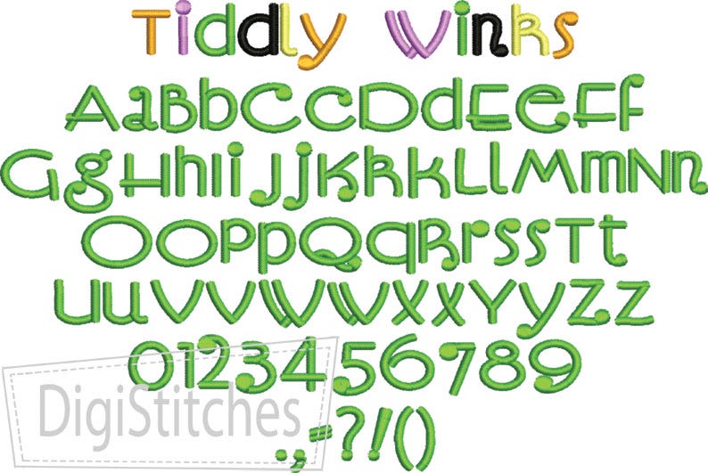 Tiddly Winks Embroidery Font | Machine Embroidery Designs by JuJu