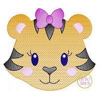 Tiger Face Girl Sketch Embroidery | Machine Embroidery Designs by JuJu