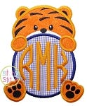 Tiger Mascot Monogram Peeker Applique | Machine Embroidery Designs by JuJu