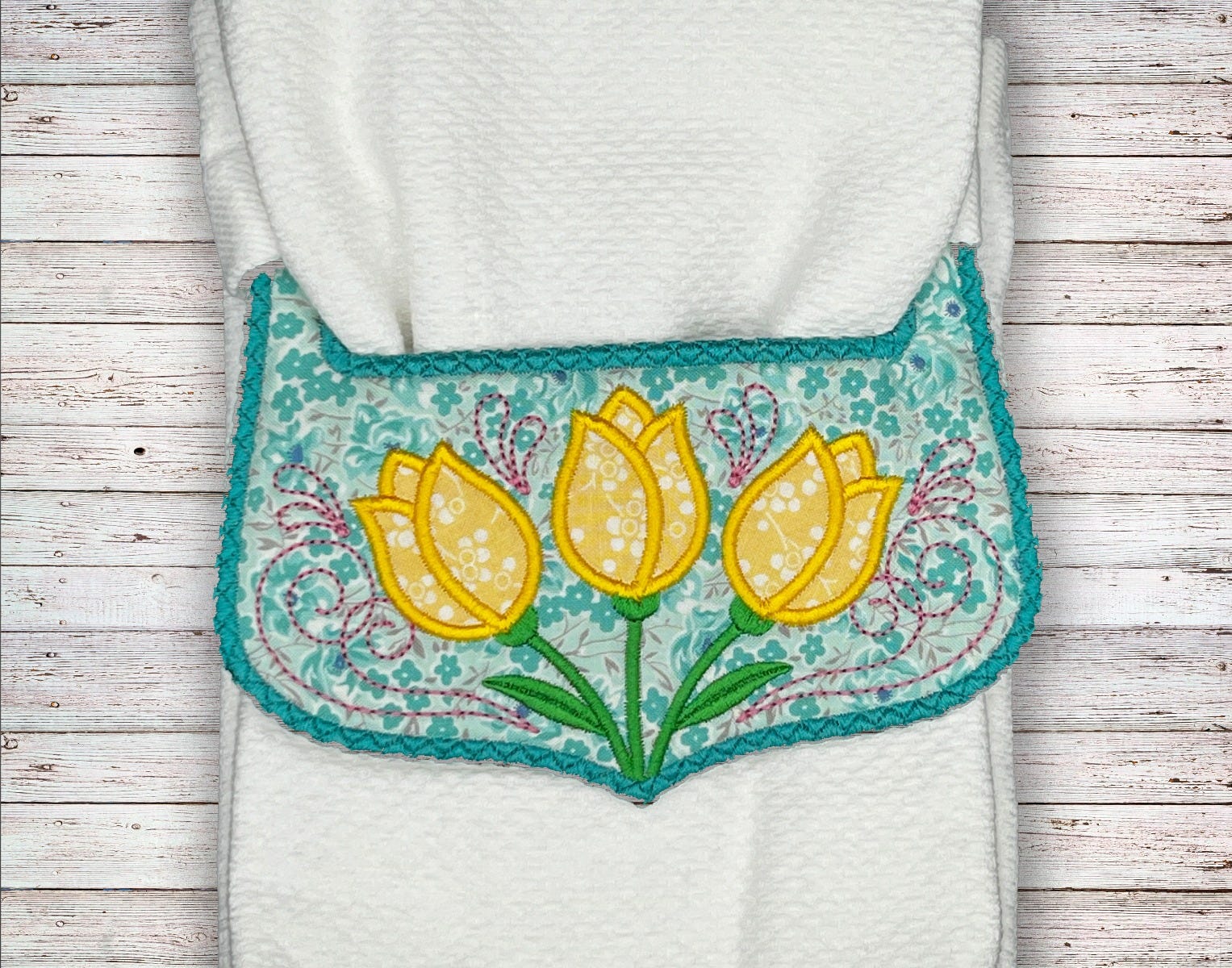 ITH Tulips Wrap Around Towel Topper | Machine Embroidery Designs by JuJu