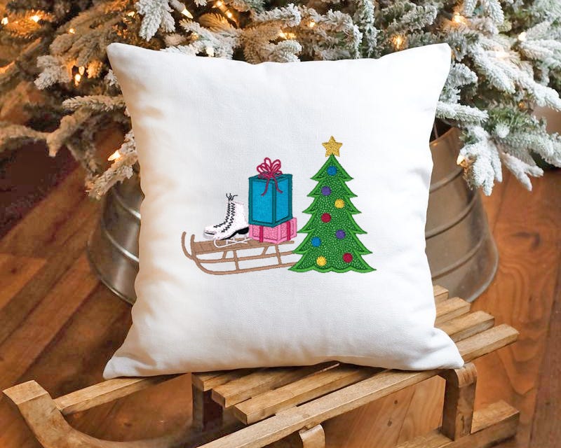 Christmas Sled Skates Applique | Machine Embroidery Designs by JuJu