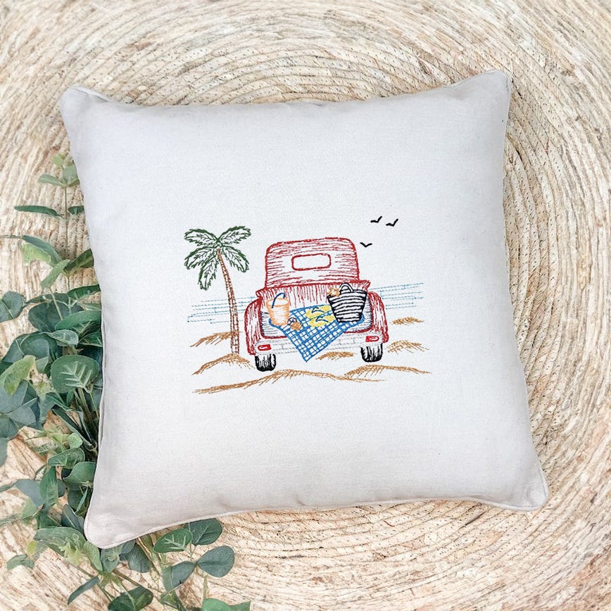 Seaside Truck Vintage Sketch | Machine Embroidery Designs by JuJu	