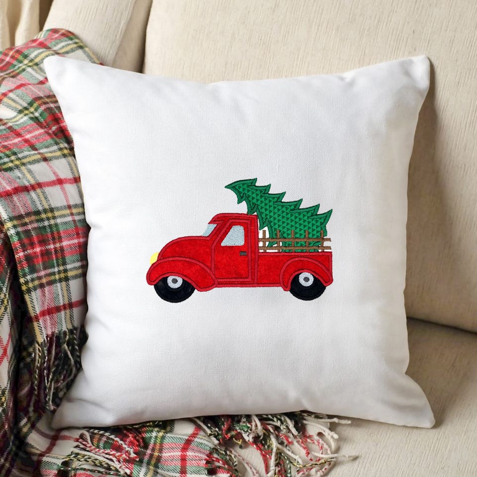 Christmas Farm Truck Applique | Machine Embroidery Designs by JuJu